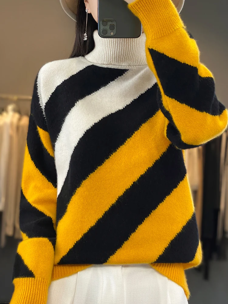 100% Wool Knit Pullover Women Turtleneck Matching Color Sweater Fashion Loose Large Size Tops Autumn Winter New Lapel Base Shirt
100% Wool Knit Pullover Women Turtleneck Matching Color Sweater Fashion Loose Large Size Tops Autumn Winter New Lapel Base Shirt