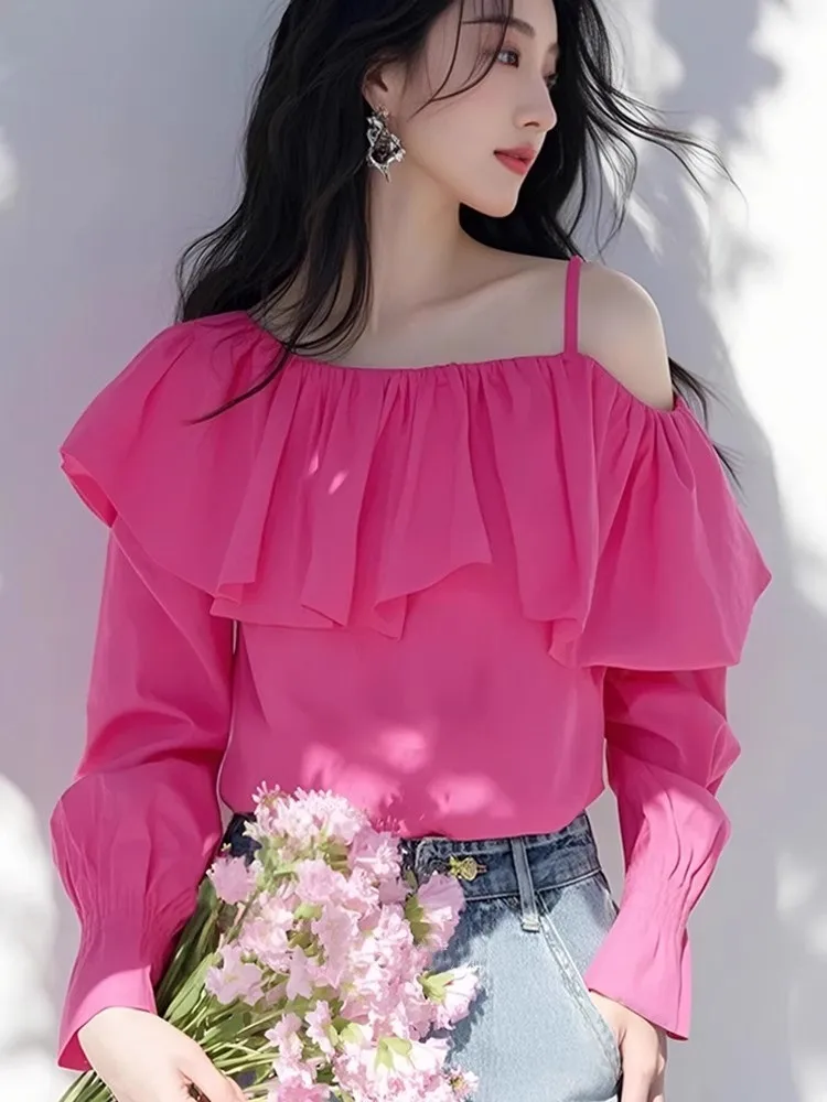 Fashionable Unique Beautiful Small Shirt Unique Aunty Style Clothing Pink Lace Shoulder Bared Shirt French Style Loose Fit Lo...
Fashionable Unique Beautiful Small Shirt Unique Aunty Style Clothing Pink Lace Shoulder Bared Shirt French Style Loose Fit Lo...