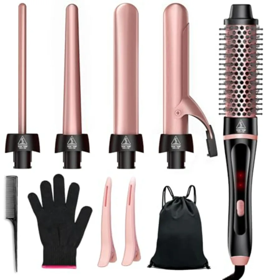5 in 1 Curling Iron and Thermal Brush Set with 4 Interchangeable Ceramic Barrels 0.35"-1.25" Fast Heat Dual Voltage Travel Hair
5 in 1 Curling Iron and Thermal Brush Set with 4 Interchangeable Ceramic Barrels 0.35"-1.25" Fast Heat Dual Voltage Travel Hair