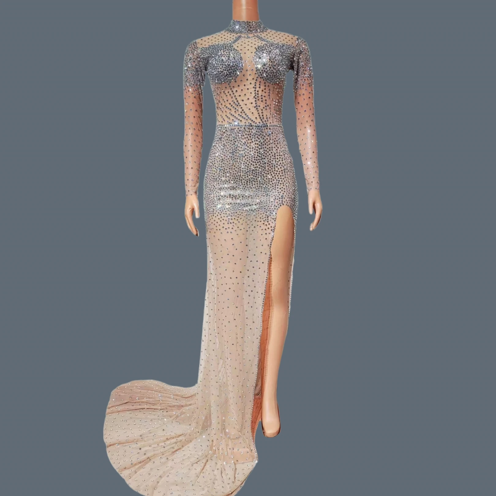 High-end Sparkly Crystals Sexy High Side Slits Gown Party Luxury Ball Dress Women Birthday Party Stage Elegant Mesh Dress Mijing
High-end Sparkly Crystals Sexy High Side Slits Gown Party Luxury Ball Dress Women Birthday Party Stage Elegant Mesh Dress Mijing
