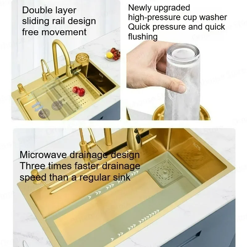 Luxury Gold Stainless Steel Kitchen Sink Multi-Functional Double Bowl Large Single Household Dish Washing Vegetable Basin
Luxury Gold Stainless Steel Kitchen Sink Multi-Functional Double Bowl Large Single Household Dish Washing Vegetable Basin