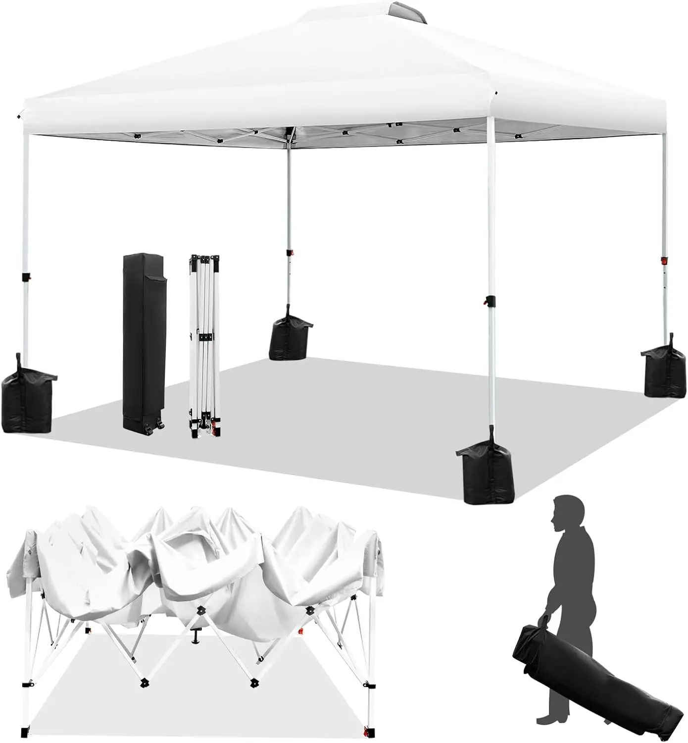 Pop up Canopy Tent 10x10ft, 1-Button Push Setup, Instant Portable Shelter, Adjustable Height, Portable Roller Bag, 4 Weight B
Pop up Canopy Tent 10x10ft, 1-Button Push Setup, Instant Portable Shelter, Adjustable Height, Portable Roller Bag, 4 Weight B