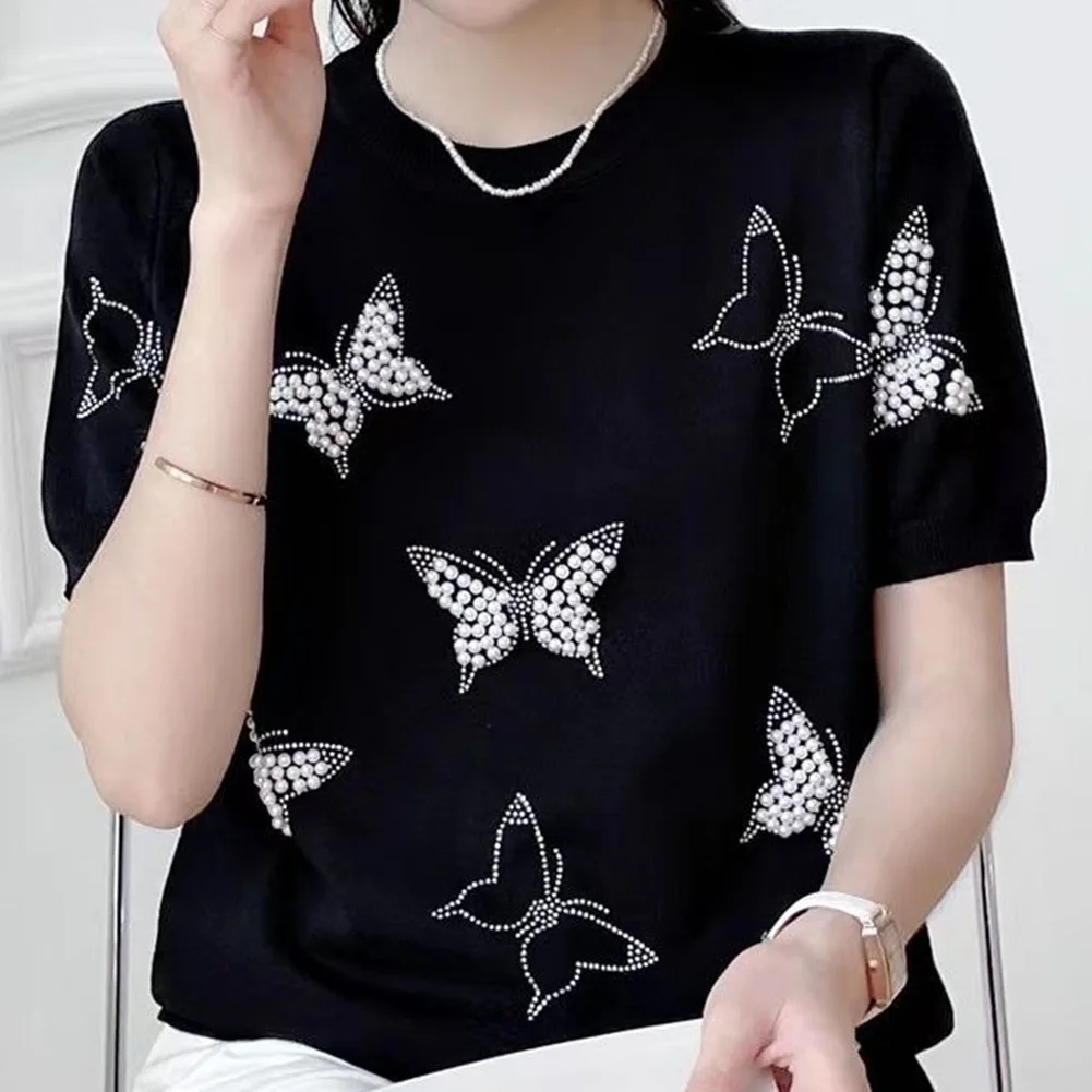 Stylish Short Sleeve T Shirt for Women with Loose Flares and Butterfly Pattern Suitable for Clubbing and Holidays
Stylish Short Sleeve T Shirt for Women with Loose Flares and Butterfly Pattern Suitable for Clubbing and Holidays