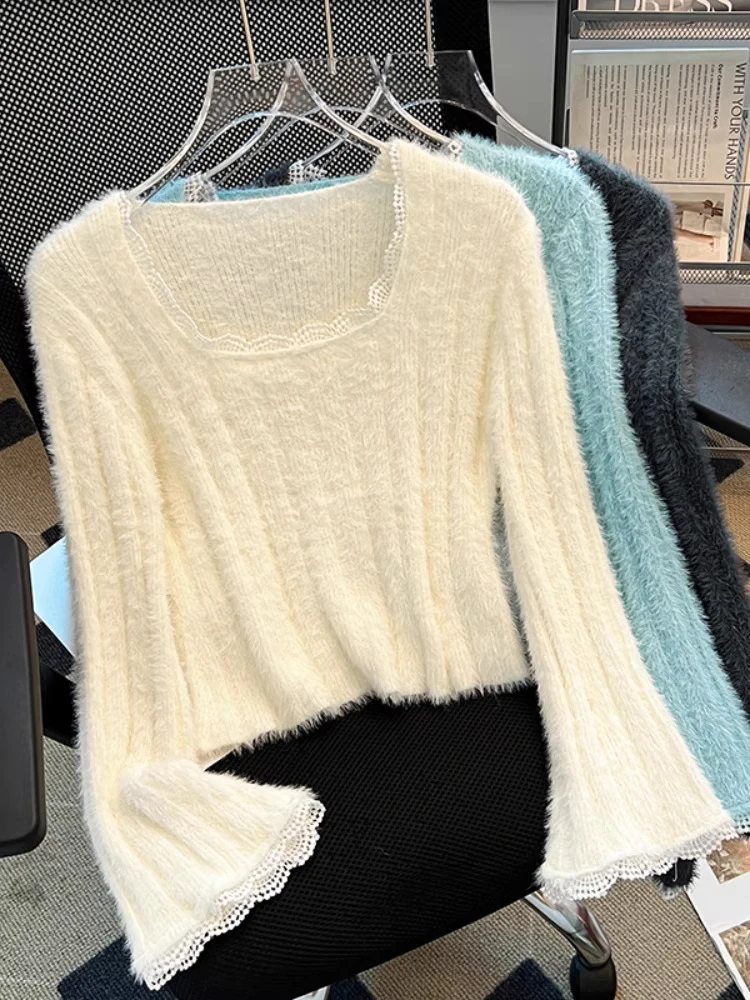 Мягкий вязаный свитер женский осенний, новинка, нежный, с квадратным вырезом, кружевной отделкой, имитация норки, топ для верхней части тела, модный
Мягкий вязаный свитер женский осенний, новинка, нежный, с квадратным вырезом, кружевной отделкой, имитация норки, топ для верхней части тела, модный