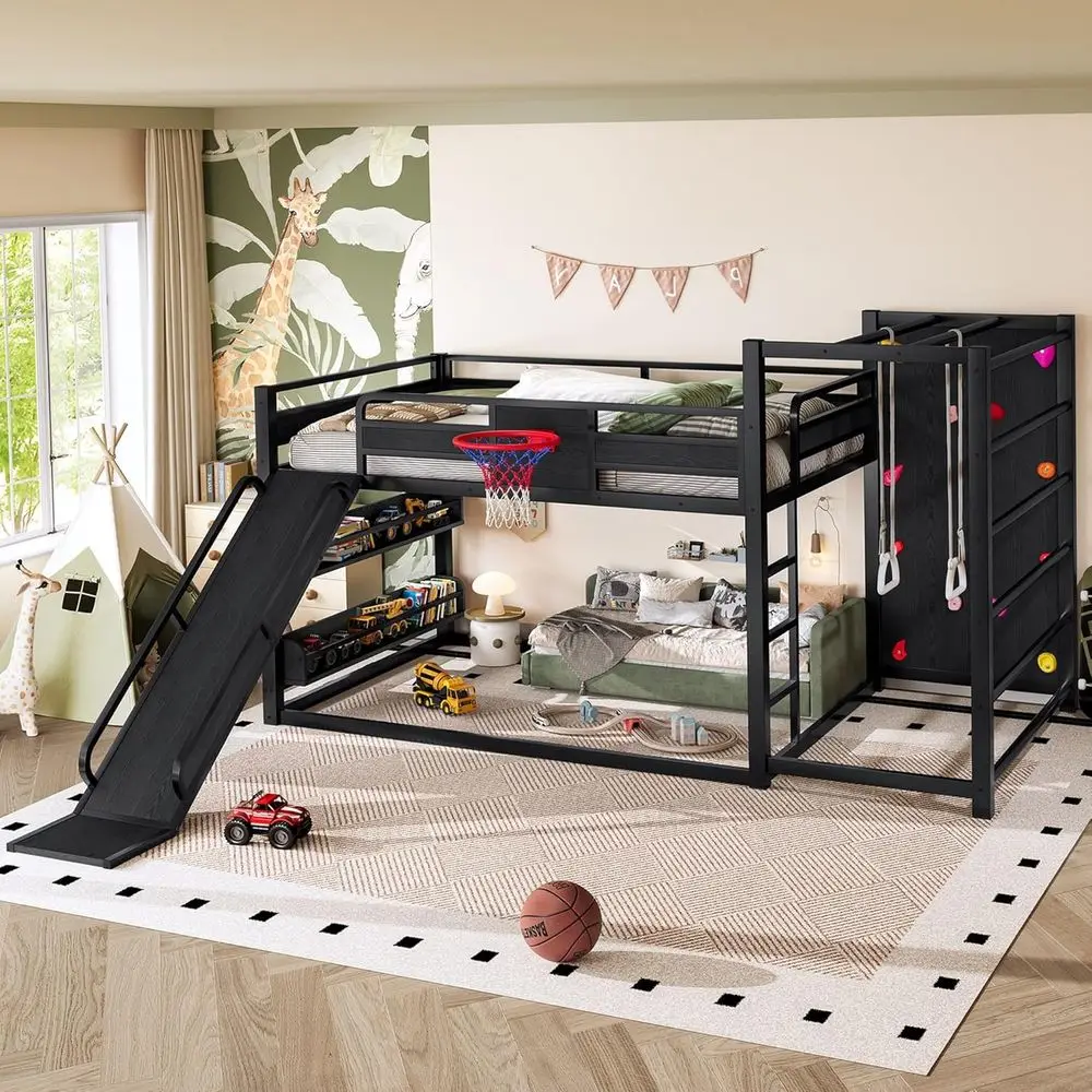 Sturdy Metal Bunk Bed with Slide, Basketball Hoop, Bookshelves, and Climbing Wall for Boys
Sturdy Metal Bunk Bed with Slide, Basketball Hoop, Bookshelves, and Climbing Wall for Boys