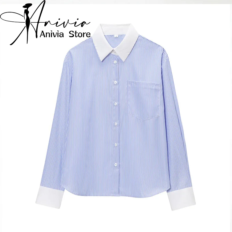 Women's Blue Stripe Patchwork Shirt with Turn-down Collar Long Sleeve French Elegant High Street Aesthetic Commute Office Shirt
Women's Blue Stripe Patchwork Shirt with Turn-down Collar Long Sleeve French Elegant High Street Aesthetic Commute Office Shirt