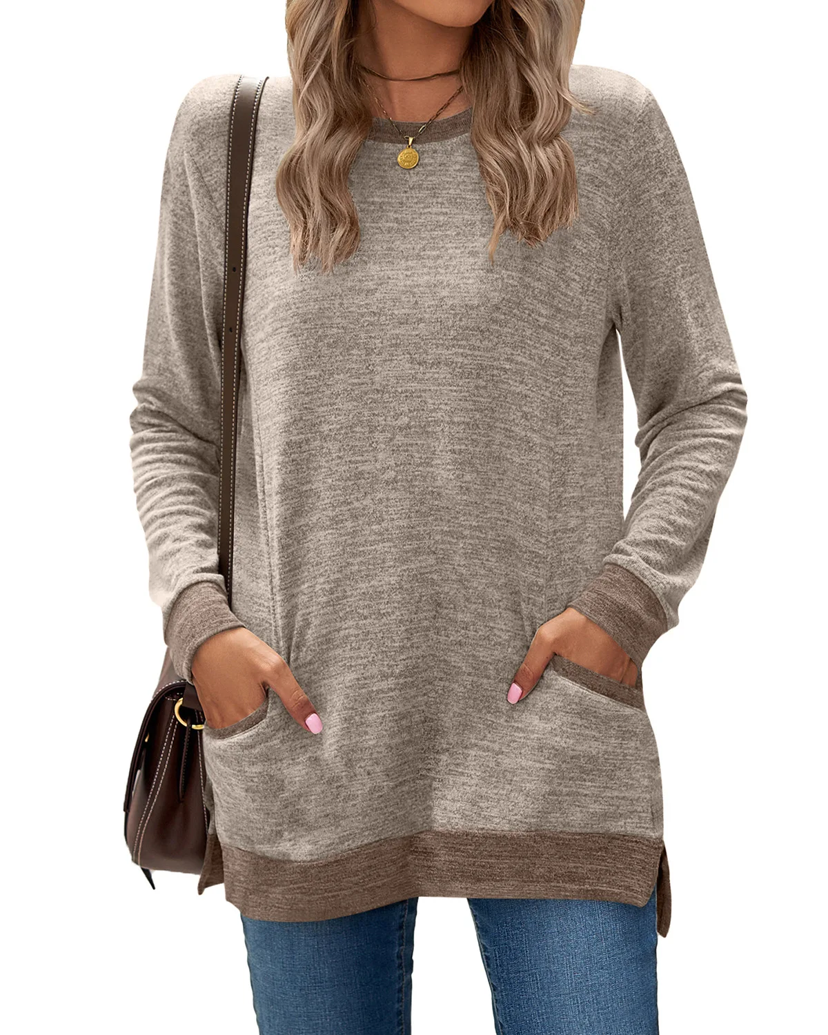 Women's Long Sleeve T-shirt O-neck Color Block Pocket Simple Loose Fashion Pullover Tees Stretch Comfort Top
Women's Long Sleeve T-shirt O-neck Color Block Pocket Simple Loose Fashion Pullover Tees Stretch Comfort Top