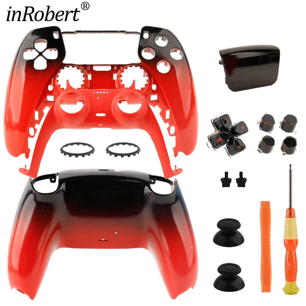 Full Set Gradient Red Black Replacement Shell for PS5 DualSense Controller BDM-010/020/030/040/050 DIY Housing Case with Tools