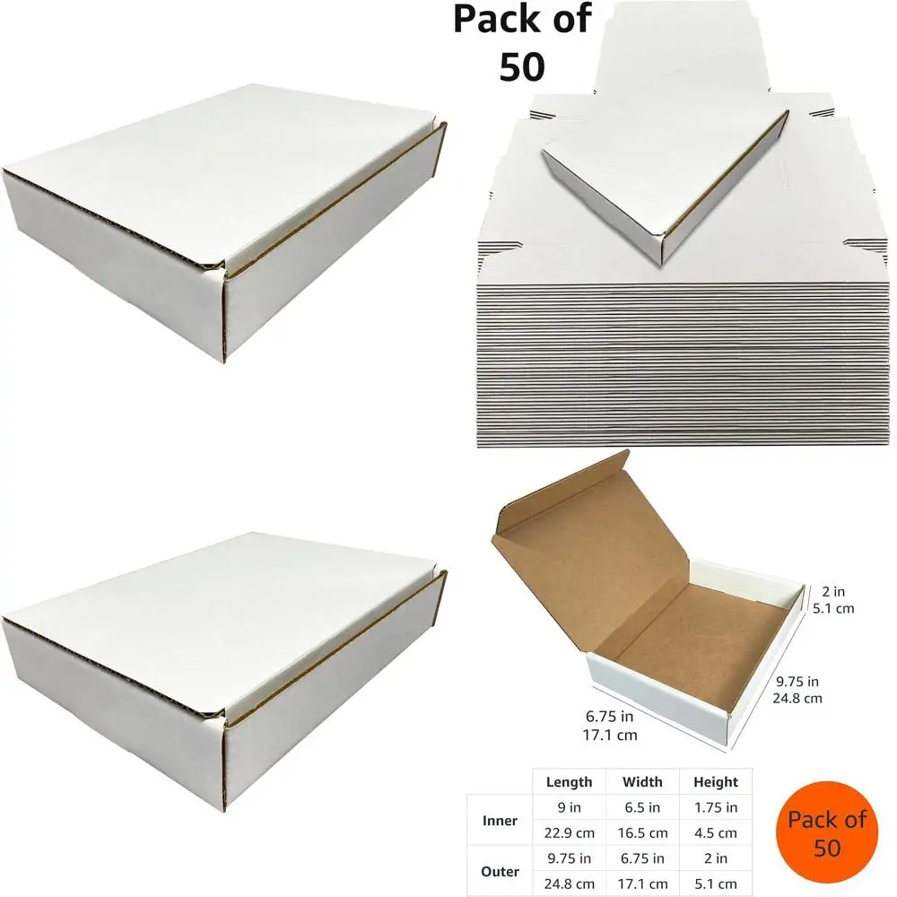 Набор из 50 белых почтовых коробок для отправки и хранения, 9 x 6.5 x 1.75, прочный гофрированный картон
Набор из 50 белых почтовых коробок для отправки и хранения, 9 x 6.5 x 1.75, прочный гофрированный картон