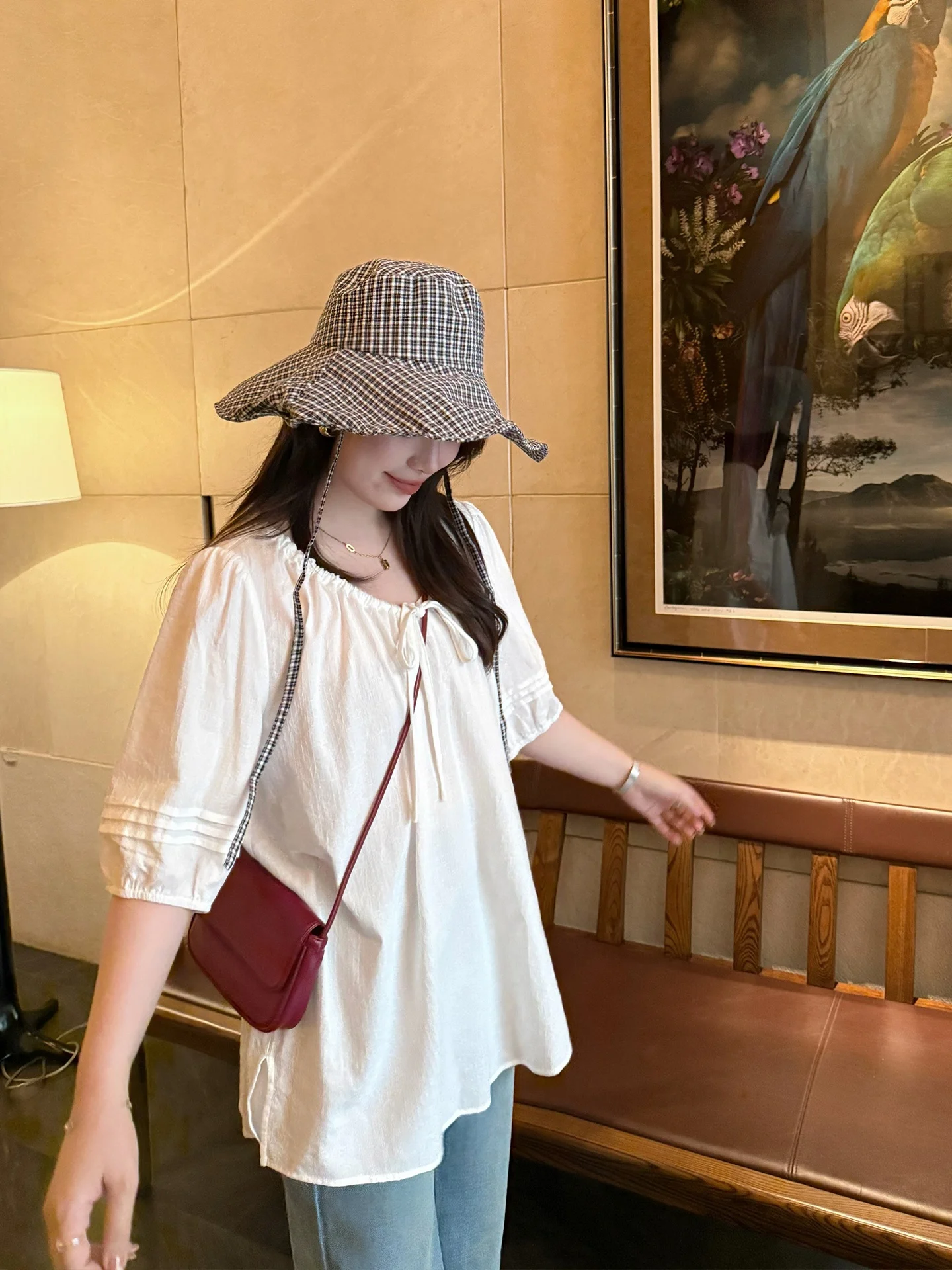 French Style Loose Fit Shirt with Belt Bubble Sleeve Five-Quarter Length Gentle on plus Size Women Soft Cotton Blend Casual Wear
French Style Loose Fit Shirt with Belt Bubble Sleeve Five-Quarter Length Gentle on plus Size Women Soft Cotton Blend Casual Wear