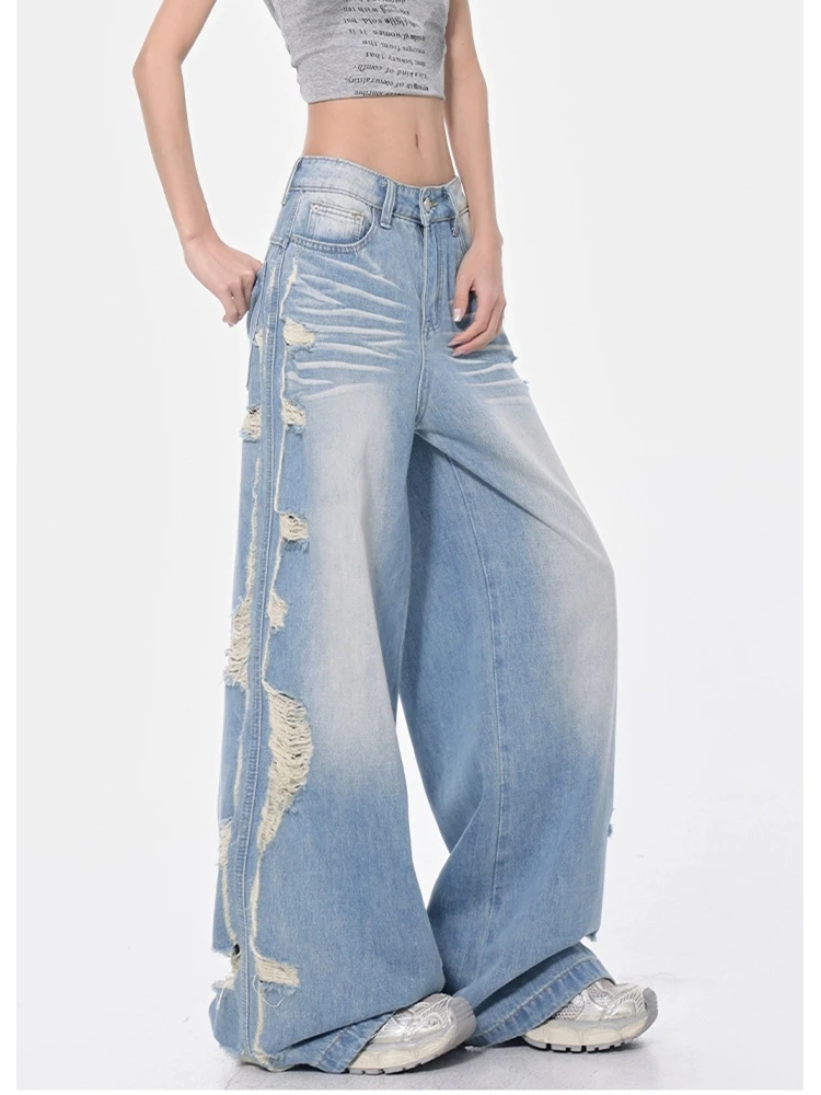 Summer Women's Side Hole Burr Design Wide Leg Blue Jeans Personalized Trousers Cool Girl Casual Bottoms Female Street Pants
Summer Women's Side Hole Burr Design Wide Leg Blue Jeans Personalized Trousers Cool Girl Casual Bottoms Female Street Pants