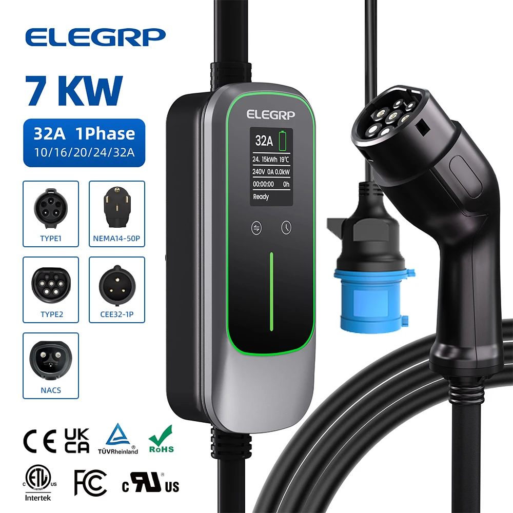 ELEGRP EU 7Kw 230V 32A Wall-Mounted Portable Electric Car Charger Station Mobile EV Charger For Type 2 EVs And PHEVs
ELEGRP EU 7Kw 230V 32A Wall-Mounted Portable Electric Car Charger Station Mobile EV Charger For Type 2 EVs And PHEVs