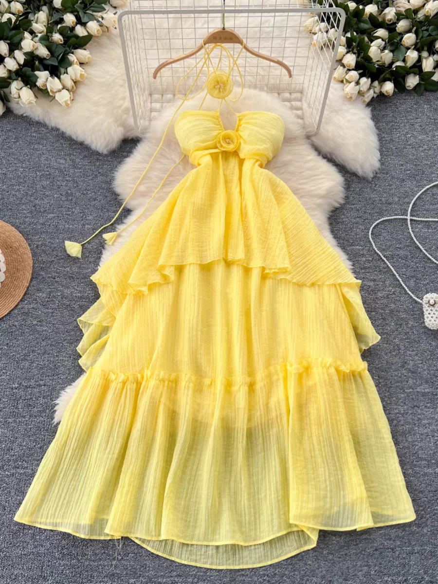 Elegant Sweet High Waist Hollow Out Asymmetric Three-dimensional Flower Halter Dress Vacation Slim Women Party Summer Dresses
Elegant Sweet High Waist Hollow Out Asymmetric Three-dimensional Flower Halter Dress Vacation Slim Women Party Summer Dresses