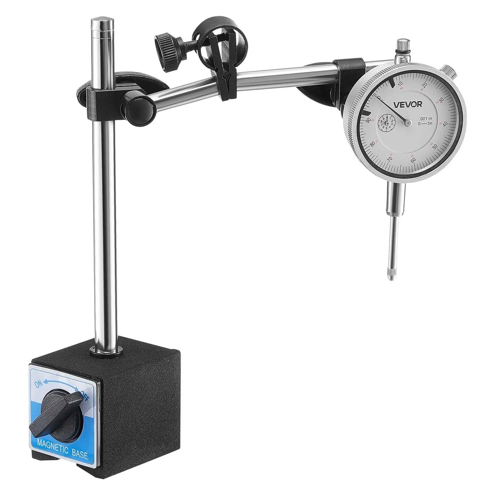 Heavy-Duty Dial Test Indicator 0.001in Accuracy 0-1in Range with Dual Rod Stand, Adjustable Arm, 2.4in Clear Dial
Heavy-Duty Dial Test Indicator 0.001in Accuracy 0-1in Range with Dual Rod Stand, Adjustable Arm, 2.4in Clear Dial