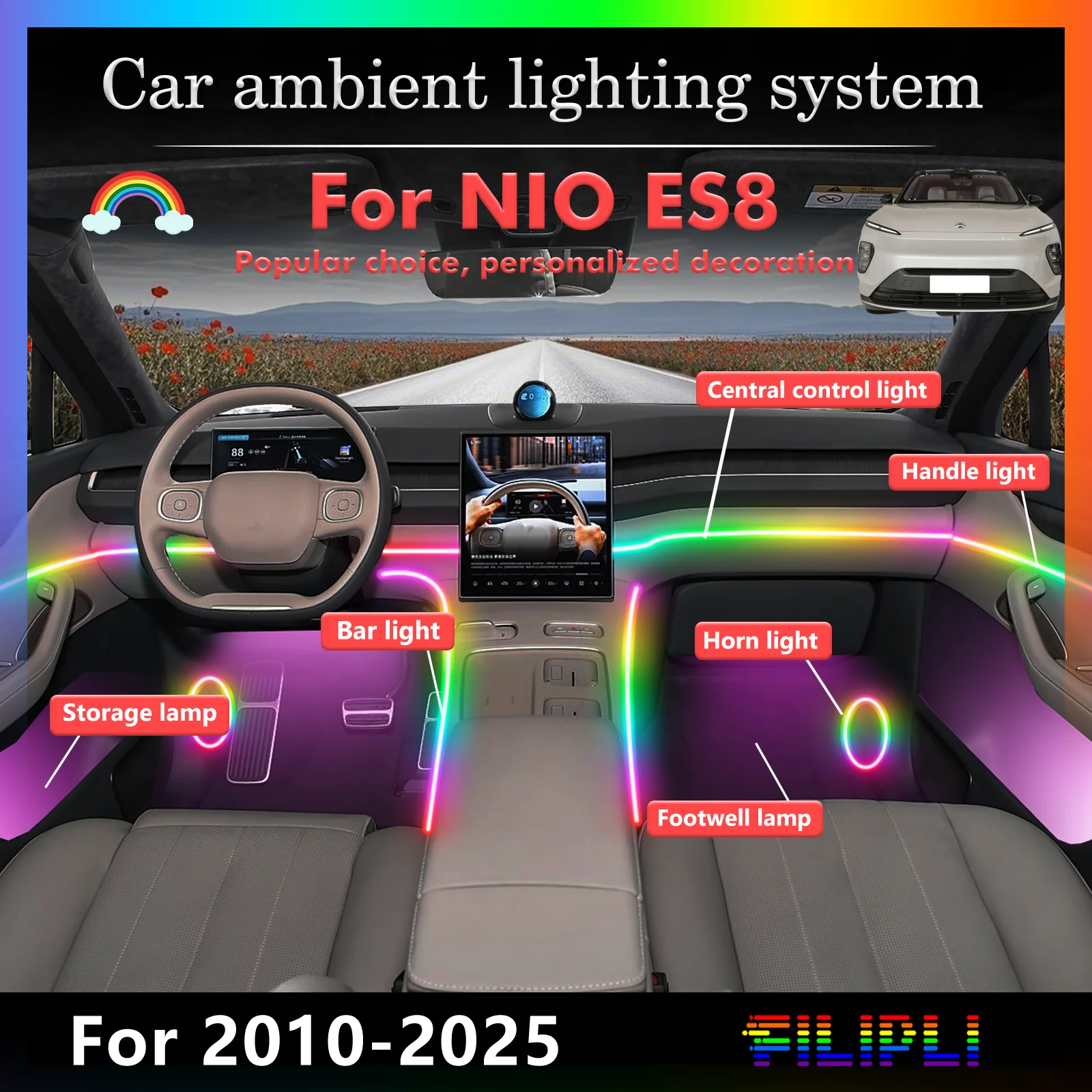 For NIO ES8 Smart Remote Control RGB 64 Colors LED Car Interior Ambient Light Energy Saving Efficient Lamp Set
For NIO ES8 Smart Remote Control RGB 64 Colors LED Car Interior Ambient Light Energy Saving Efficient Lamp Set