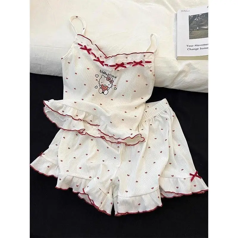 Sanrio Girls Sling 2 шт. Детские пижамы Hello Kittys Pure Desire Летний комплект домашней одежды в горошек с деревянными ушками и накладкой на грудь
Sanrio Girls Sling 2 шт. Детские пижамы Hello Kittys Pure Desire Летний комплект домашней одежды в горошек с деревянными ушками и накладкой на грудь