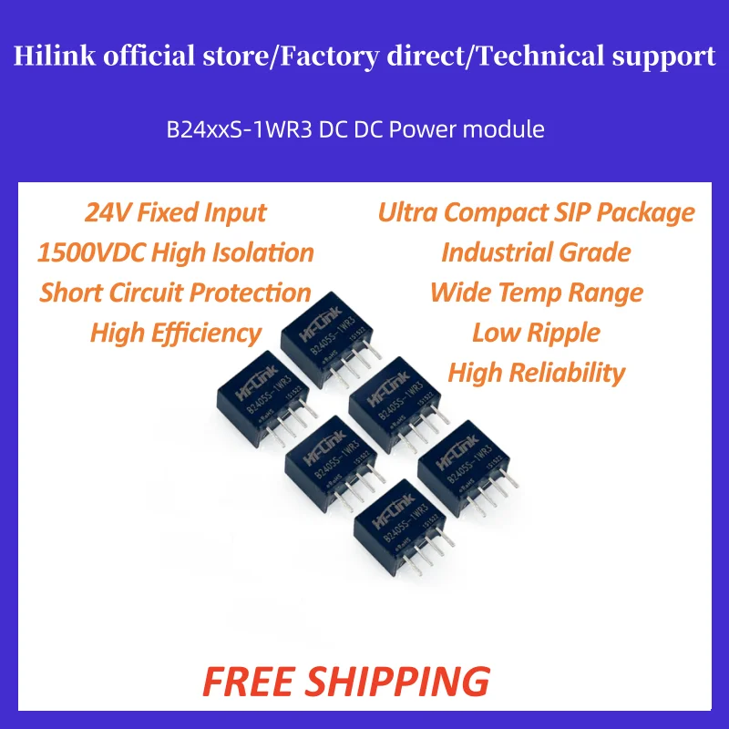 10pcs Hilink B2405S-1WR3 B2412S-1WR3 Mini SIP 1W DC-DC Converter 24V to 3.3/5/9/12/15/24V Industrial Grade Low Ripple
10pcs Hilink B2405S-1WR3 B2412S-1WR3 Mini SIP 1W DC-DC Converter 24V to 3.3/5/9/12/15/24V Industrial Grade Low Ripple