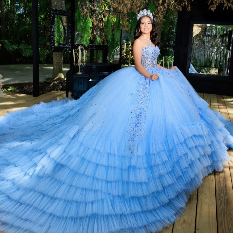Sky Blue Shiny Quinceanera Dresses Off The Shoulder Sequin Beading Crystal Corset Tull Party Birthday Sweet 16 Dres Vestidos 15
Sky Blue Shiny Quinceanera Dresses Off The Shoulder Sequin Beading Crystal Corset Tull Party Birthday Sweet 16 Dres Vestidos 15