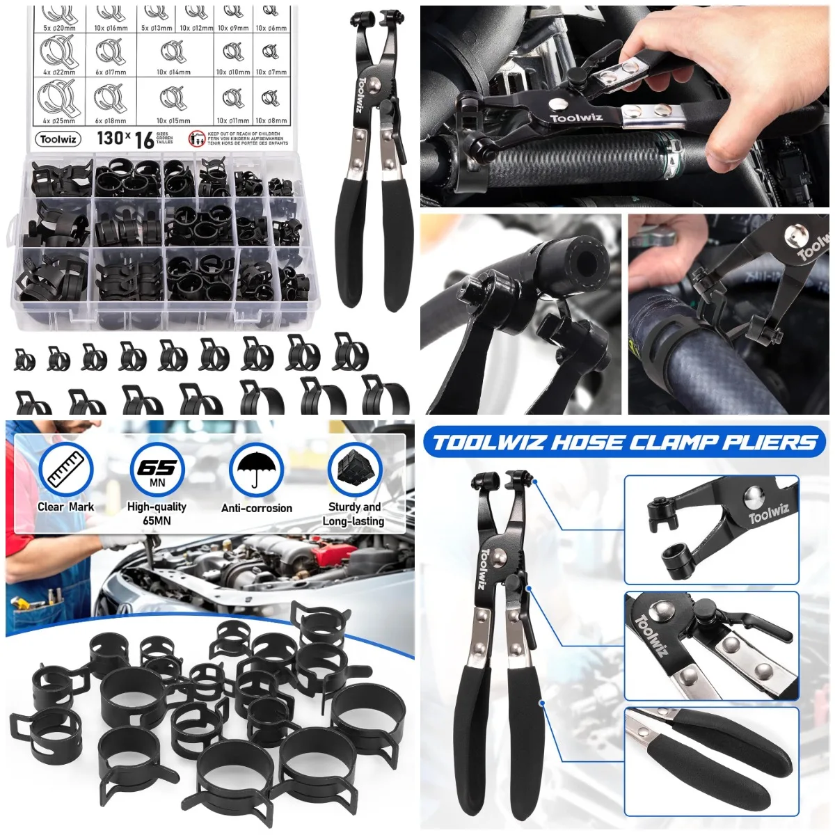 130Pcs 6-25mm Spring Band Hose Clamps with Pliers, Black Clips for Fuel, Vacuum, Air & Water Hoses
130Pcs 6-25mm Spring Band Hose Clamps with Pliers, Black Clips for Fuel, Vacuum, Air & Water Hoses