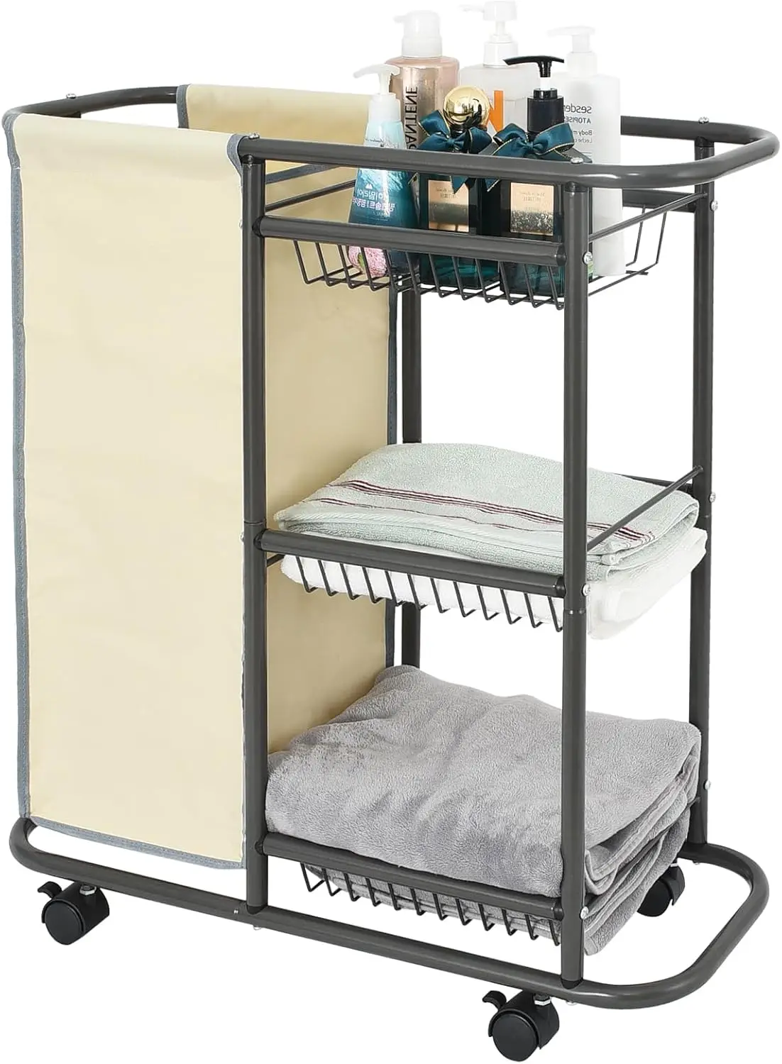 Rolling Laundry Cart with 3 Storage Baskets and 45L Bag for Narrow Spaces
Rolling Laundry Cart with 3 Storage Baskets and 45L Bag for Narrow Spaces