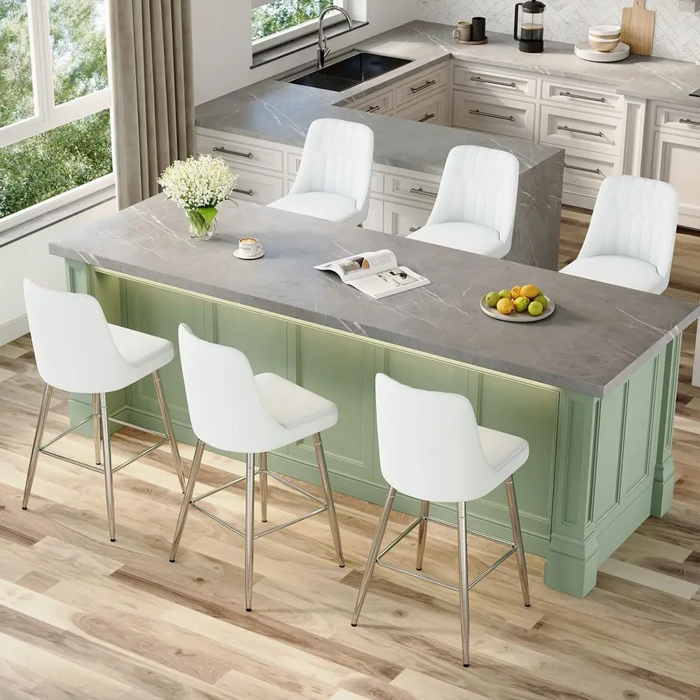 Набор из 6 барных стульев с высокой спинкой из искусственной кожи, 27 дюймов, с мягкими сиденьями, для кухонного острова или столовой
Набор из 6 барных стульев с высокой спинкой из искусственной кожи, 27 дюймов, с мягкими сиденьями, для кухонного острова или столовой