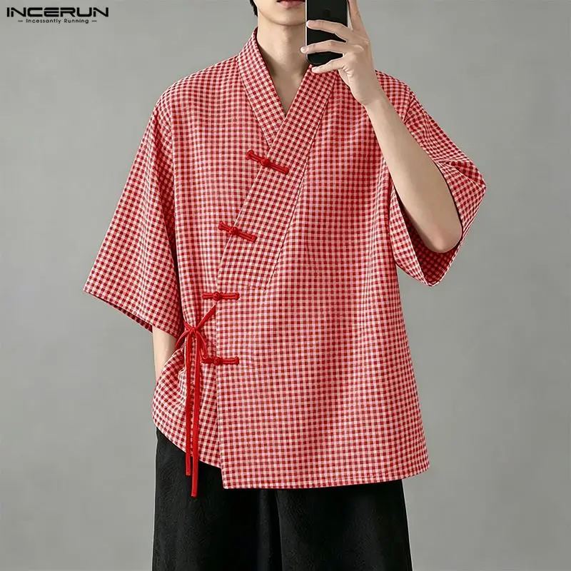 INCERUN Men Plaid Shirt V Neck Short Sleeve Button Lace Up Men Clothes Summer Vintage Streetwear 2026 Casual Tops Shirts For Man
INCERUN Men Plaid Shirt V Neck Short Sleeve Button Lace Up Men Clothes Summer Vintage Streetwear 2026 Casual Tops Shirts For Man