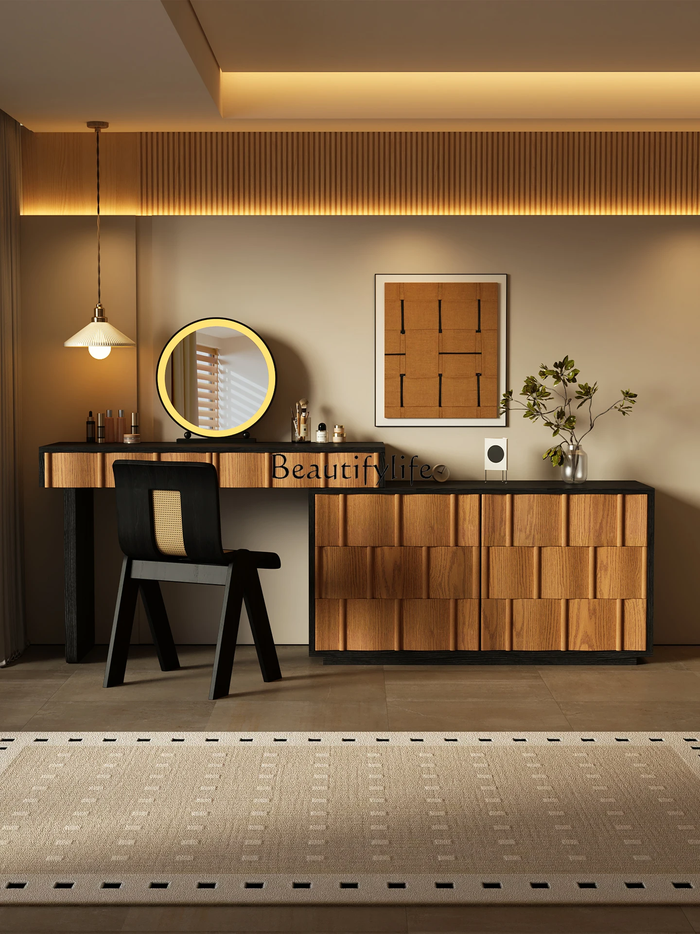 Modern simple solid wood dresser, bedside makeup table, storage chest integrated 
Modern simple solid wood dresser, bedside makeup table, storage chest integrated