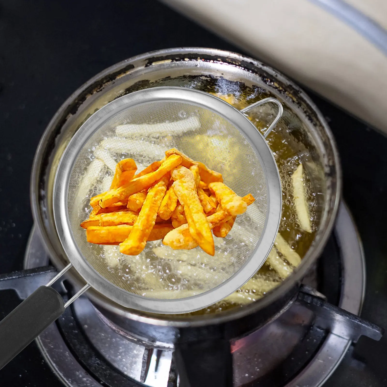 Сито-дуршлаг из нержавеющей стали с пластиковой ручкой и отверстием для подвешивания, для отжима сока, выпечки, приготовления пищи и фильтрации масла
Сито-дуршлаг из нержавеющей стали с пластиковой ручкой и отверстием для подвешивания, для отжима сока, выпечки, приготовления пищи и фильтрации масла