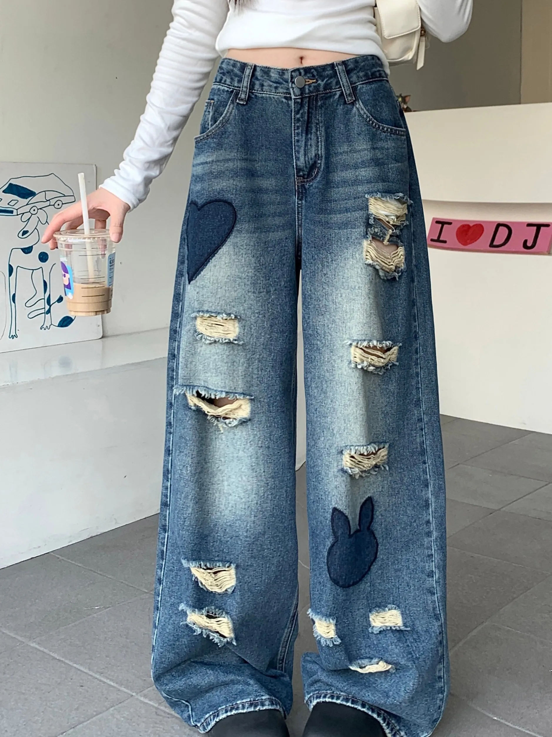 Faionable High Waist Wide Leg Jeans Women's Distred Denim Floor Length Trousers Slimming Design Spring Summer Blue
Faionable High Waist Wide Leg Jeans Women's Distred Denim Floor Length Trousers Slimming Design Spring Summer Blue
