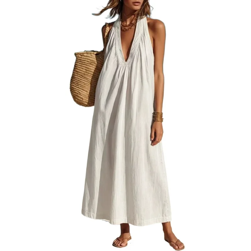 Women Washed Crinkle Linen Look Halter Maxi Dress Deep V Neck Sleeveless Loose Summer Beach Vacation Long Dress
Women Washed Crinkle Linen Look Halter Maxi Dress Deep V Neck Sleeveless Loose Summer Beach Vacation Long Dress