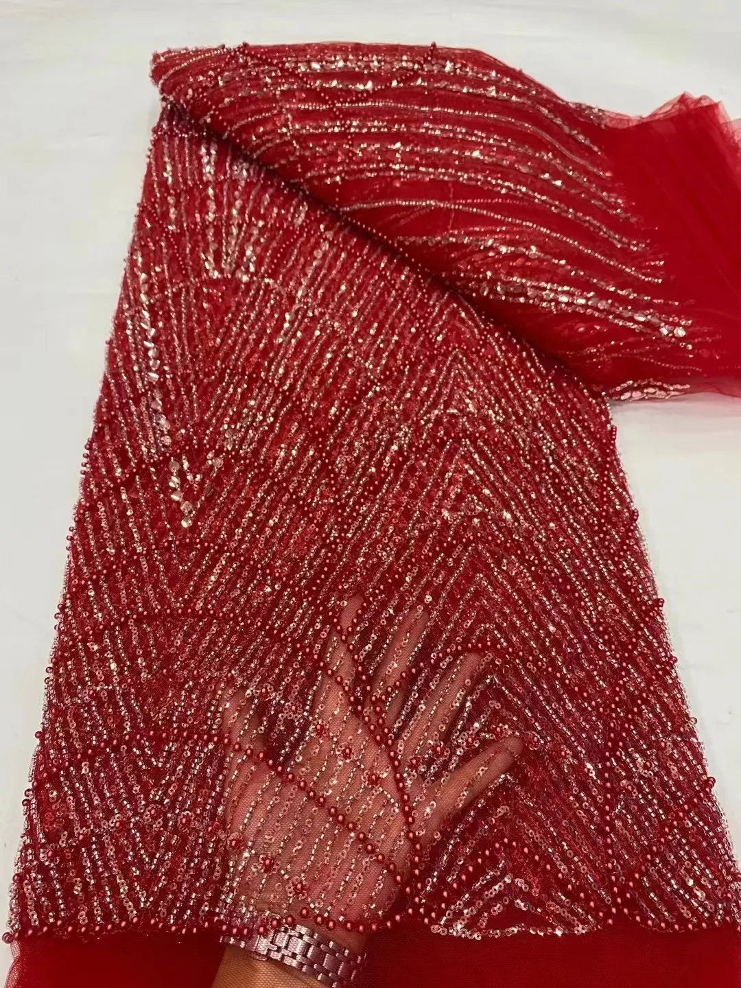 High Quality red African Mesh Lace Fabric 2024 French Net Sequins Lace Sewing Embroidered Lace Tulle Nigerian beaded Lace Fabric
High Quality red African Mesh Lace Fabric 2024 French Net Sequins Lace Sewing Embroidered Lace Tulle Nigerian beaded Lace Fabric