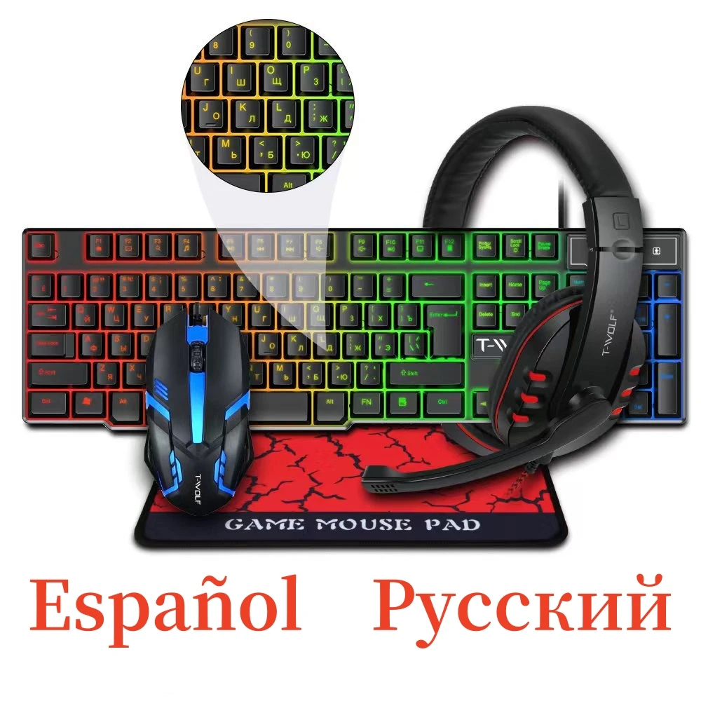 Русская клавиатура с русской раскладкой Испанская клавиатура с Ñ ISO 100% раскладка 104 клавиши Испанская русская английская игровая клавиатура с мышью Красочная подсветка Мультимедийная комбинация клавиш Проводная T20
Русская клавиатура с русской раскладкой Испанская клавиатура с Ñ ISO 100% раскладка 104 клавиши Испанская русская английская игровая клавиатура с мышью Красочная подсветка Мультимедийная комбинация клавиш Проводная T20
