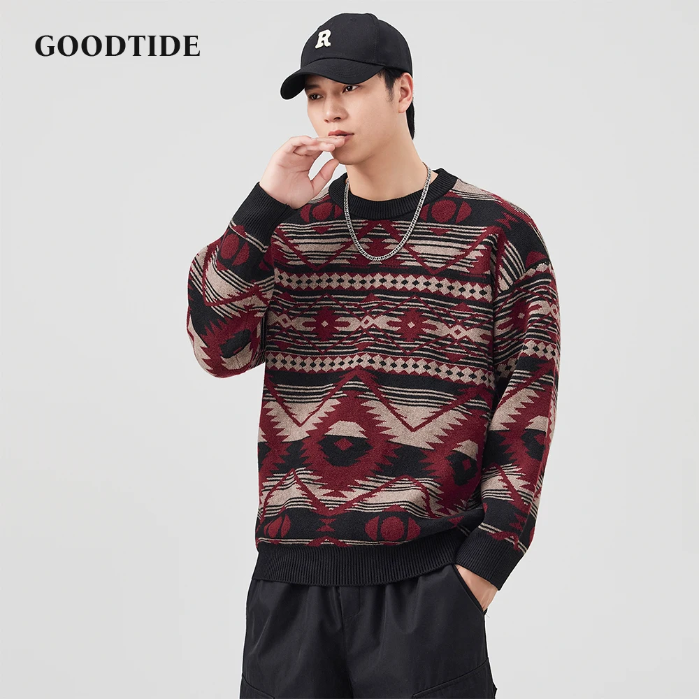 2025 зимний новый модный мужской свитер с этническим геометрическим узором в стиле ретро, вязаный пуловер с круглым вырезом, мягкий джемпер с длинными рукавами, топ 
2025 зимний новый модный мужской свитер с этническим геометрическим узором в стиле ретро, вязаный пуловер с круглым вырезом, мягкий джемпер с длинными рукавами, топ