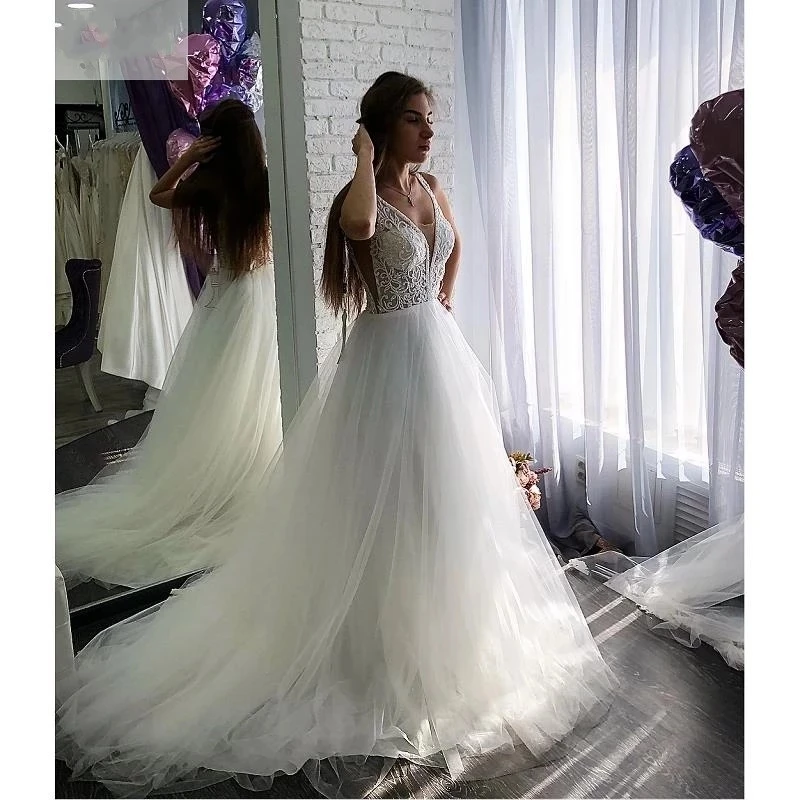 ANGELSBRIDEP A-Line V-Neck Wedding Dresses Vestido De Noiva Fashion Beading Court Train Formal Wedding Bride Dress Plus Size
ANGELSBRIDEP A-Line V-Neck Wedding Dresses Vestido De Noiva Fashion Beading Court Train Formal Wedding Bride Dress Plus Size