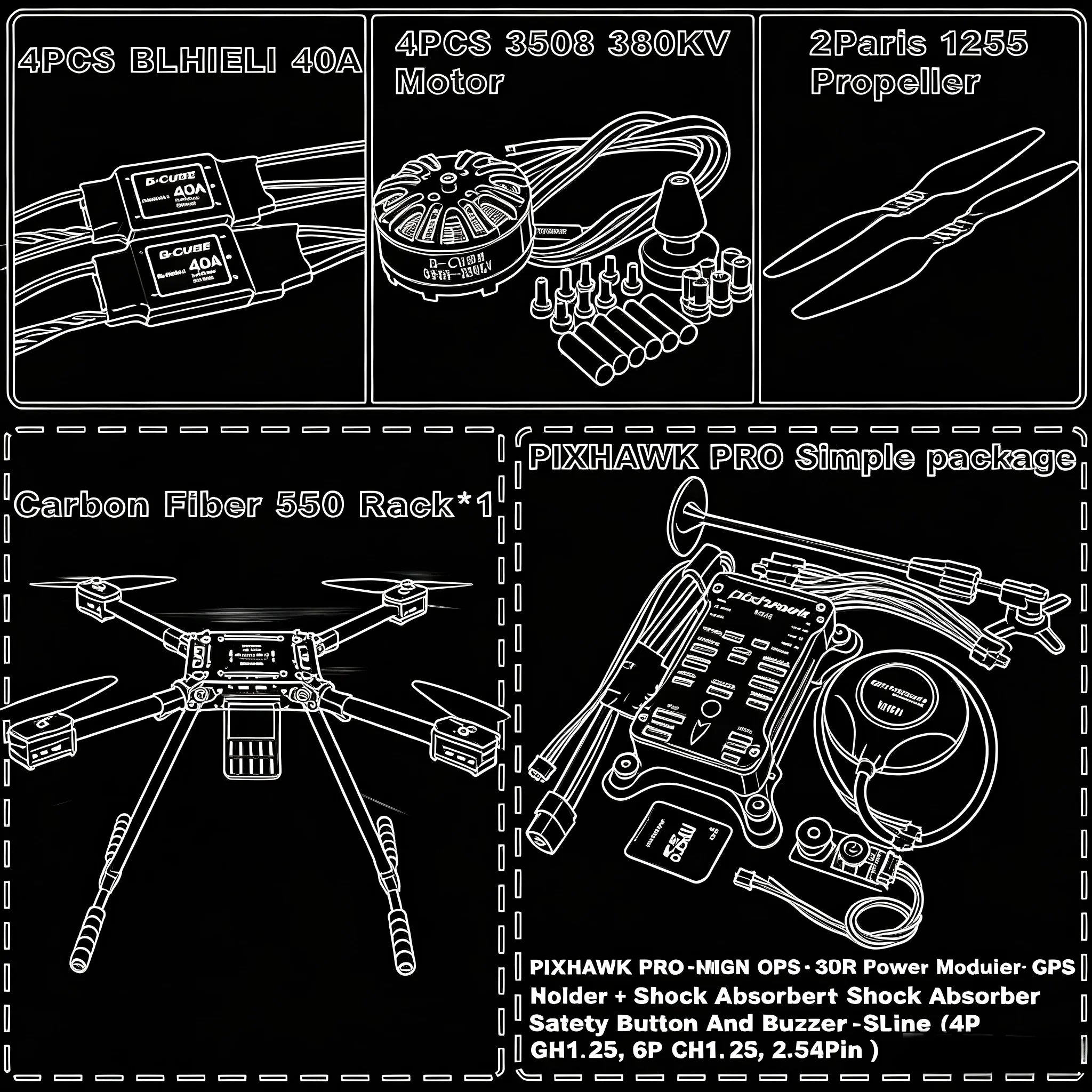 RCtoSky F550 NEW PIXHAWK PRO 32-bit flight controller autopilot M8N/M9N/M10 carbon fiber quadcopter 40A ESC 3508 380KV motor
RCtoSky F550 NEW PIXHAWK PRO 32-bit flight controller autopilot M8N/M9N/M10 carbon fiber quadcopter 40A ESC 3508 380KV motor