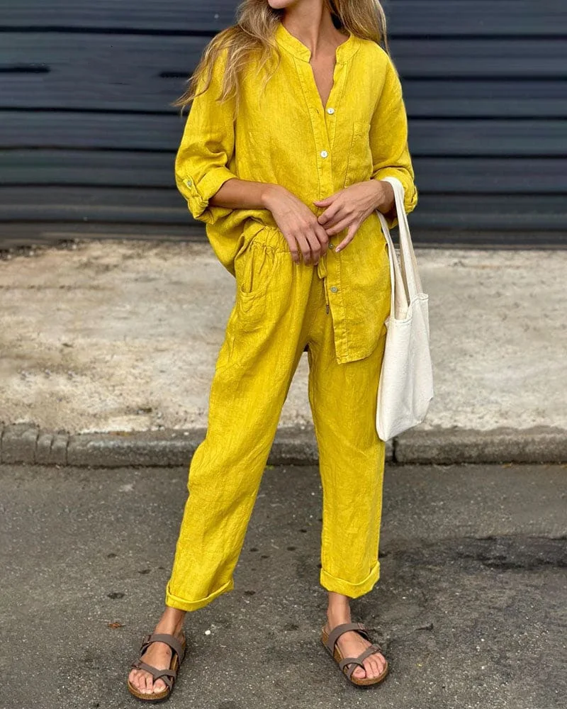 Женский костюм-двойка из двух предметов, свободные брюки с высокой талией и рубашка из хлопка и льна, большие размеры, лето-осень
Женский костюм-двойка из двух предметов, свободные брюки с высокой талией и рубашка из хлопка и льна, большие размеры, лето-осень