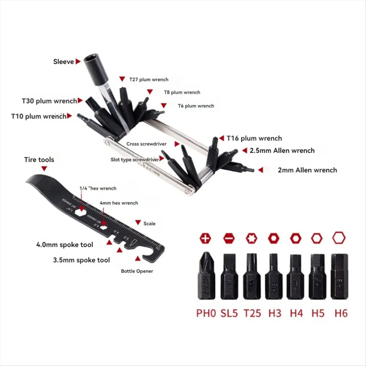 (X07A) Bicycle Tire Tool Kit 38-In-1 Detachable Bicycle Tool Cycling Repair Tool Screwdriver Bits Wrench Bottle Opener Black
(X07A) Bicycle Tire Tool Kit 38-In-1 Detachable Bicycle Tool Cycling Repair Tool Screwdriver Bits Wrench Bottle Opener Black