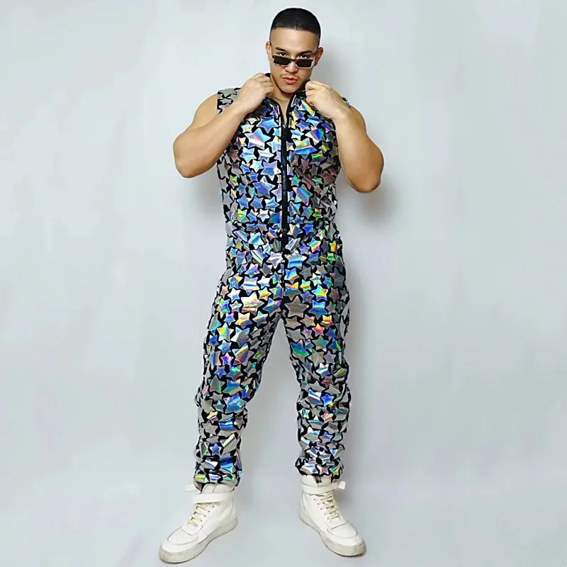 Sparkly Star Pattern Silver Sequins Sleeveless Jumpsuit for Male Club Festival Party Clothing Bar Concert Singer Stage Costume
Sparkly Star Pattern Silver Sequins Sleeveless Jumpsuit for Male Club Festival Party Clothing Bar Concert Singer Stage Costume
