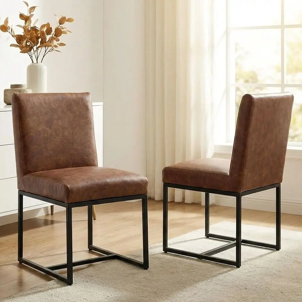 Faux Leather Upholstered Dining Chairs with Black Metal Frame, Mid Century Modern Padded Kitchen Chair with Adjustable Foot Pad
Faux Leather Upholstered Dining Chairs with Black Metal Frame, Mid Century Modern Padded Kitchen Chair with Adjustable Foot Pad