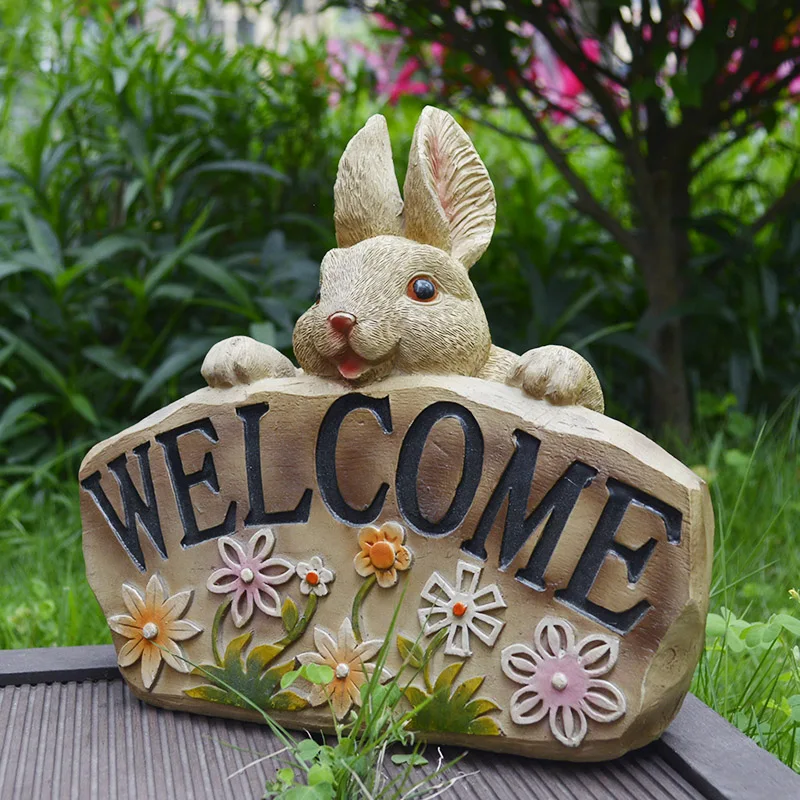 Rabbit Outdoor Garden Statues Welcome Signs Polyresin With Black Letters And Pink Yellow Green Flowers On Animal Sculptures
Rabbit Outdoor Garden Statues Welcome Signs Polyresin With Black Letters And Pink Yellow Green Flowers On Animal Sculptures