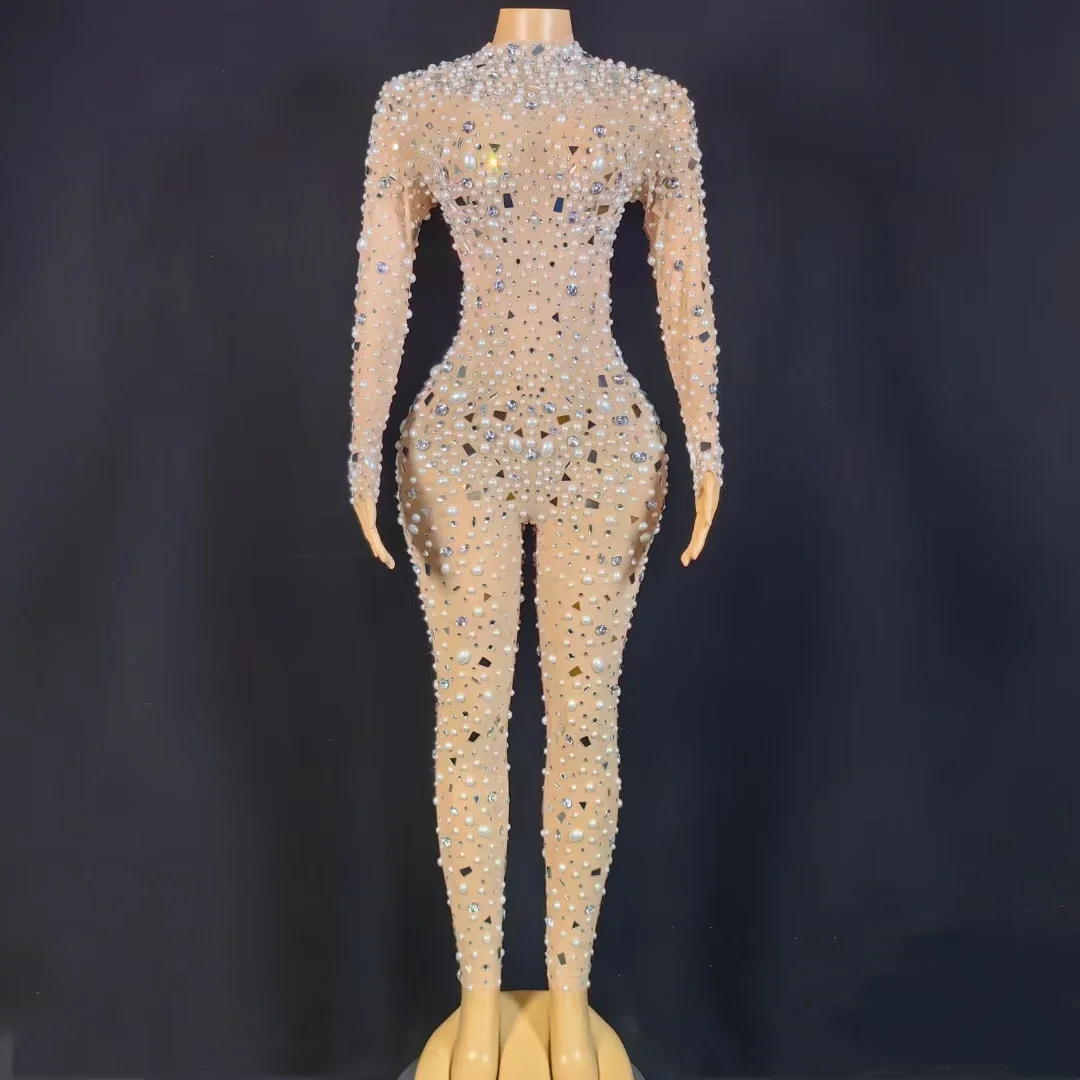 Fashion Diamond Pearl Long Sleeved Jumpsuit Women Sexy Rhinestone Performance Stage Costumes Lady Party Prom Nightclub Bodysuits
Fashion Diamond Pearl Long Sleeved Jumpsuit Women Sexy Rhinestone Performance Stage Costumes Lady Party Prom Nightclub Bodysuits