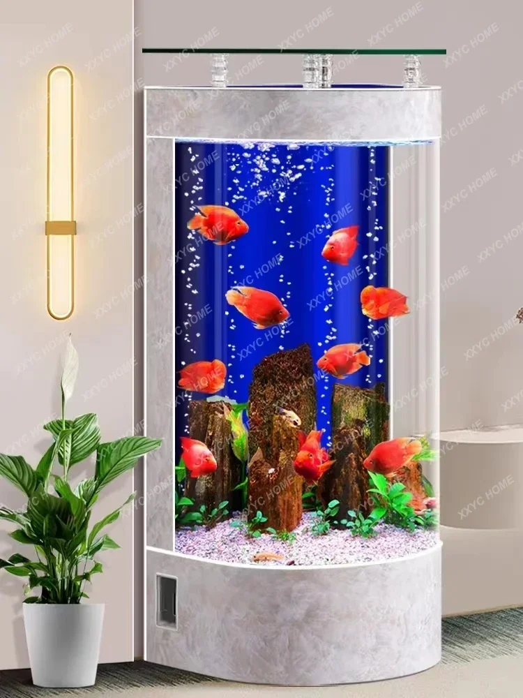 Semicircle Fish Tank Floor Small Landscaping Change Water Glass Ecology beside TV Cabinet Aquarium
Semicircle Fish Tank Floor Small Landscaping Change Water Glass Ecology beside TV Cabinet Aquarium