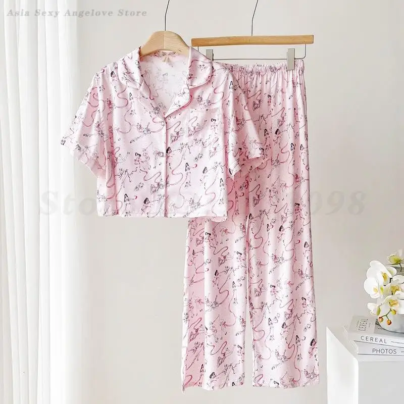 Pink 2PCS Pajamas Set Summer Short Sleeved Top&trouser Sleepwear Sweet Printed Home Clothes Rayon Intimate Lingerie Pijama Mujer
Pink 2PCS Pajamas Set Summer Short Sleeved Top&trouser Sleepwear Sweet Printed Home Clothes Rayon Intimate Lingerie Pijama Mujer