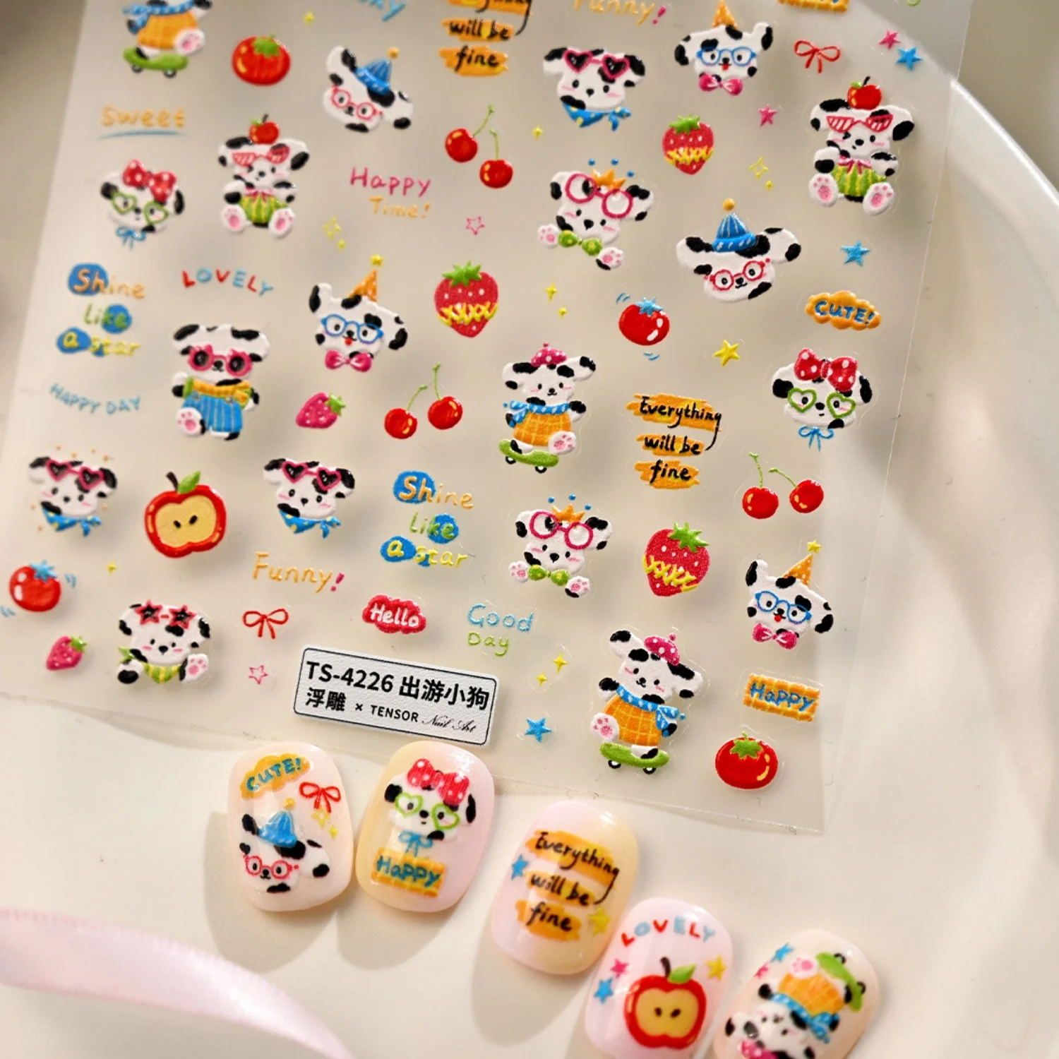 5D Playful Outing Dog Cartoon Cute Black White Dog Sunglasses Hat Strawberry Apple Cherry Stars Nail Art Stickers Embossed Decal
5D Playful Outing Dog Cartoon Cute Black White Dog Sunglasses Hat Strawberry Apple Cherry Stars Nail Art Stickers Embossed Decal