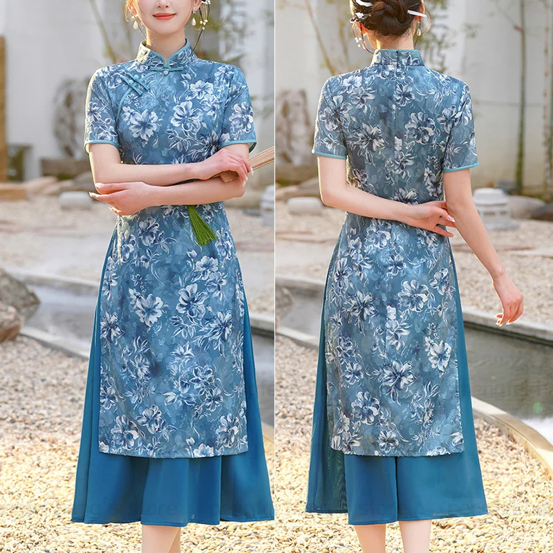 Vintage Double Layered Cheongsam Satin Aodai Qipao Women Sexy Chinese Style Dress Print Vestidos De Noche Big Size 4Xl 5Xl
Vintage Double Layered Cheongsam Satin Aodai Qipao Women Sexy Chinese Style Dress Print Vestidos De Noche Big Size 4Xl 5Xl