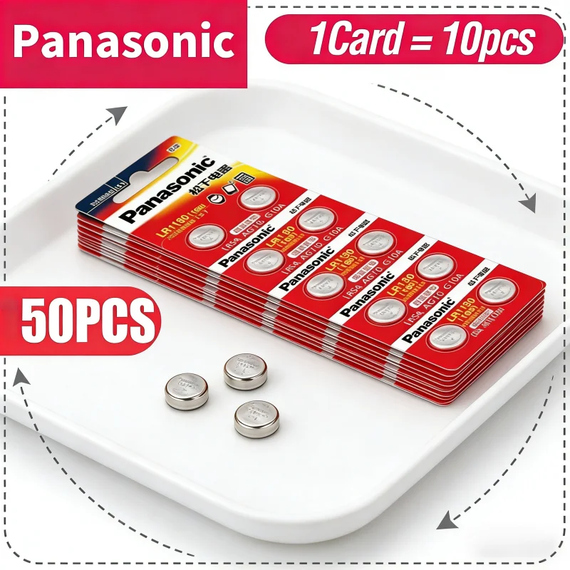 2-50PCS AG10 LR1130 SR54 Panasonic Alkaline Battery 1.55V High Capacity Button Cell for Watches Toys Calculators Key Fobs
2-50PCS AG10 LR1130 SR54 Panasonic Alkaline Battery 1.55V High Capacity Button Cell for Watches Toys Calculators Key Fobs