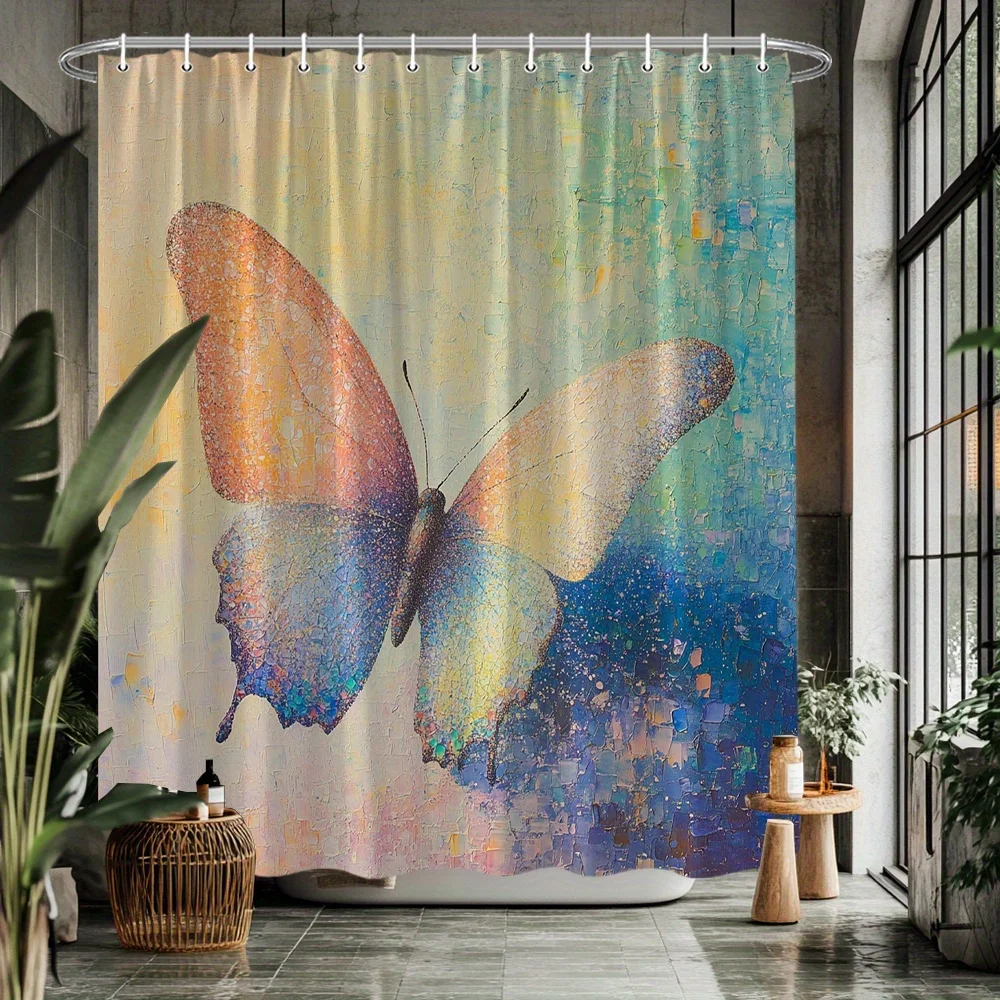 Занавеска для душа Impasto Butterfly – оранжевые, фиолетовые и синие крылья на текстурированном фоне, 2D плоская печать, полиэстер, 12 отверстий для крючков.
Занавеска для душа Impasto Butterfly – оранжевые, фиолетовые и синие крылья на текстурированном фоне, 2D плоская печать, полиэстер, 12 отверстий для крючков.