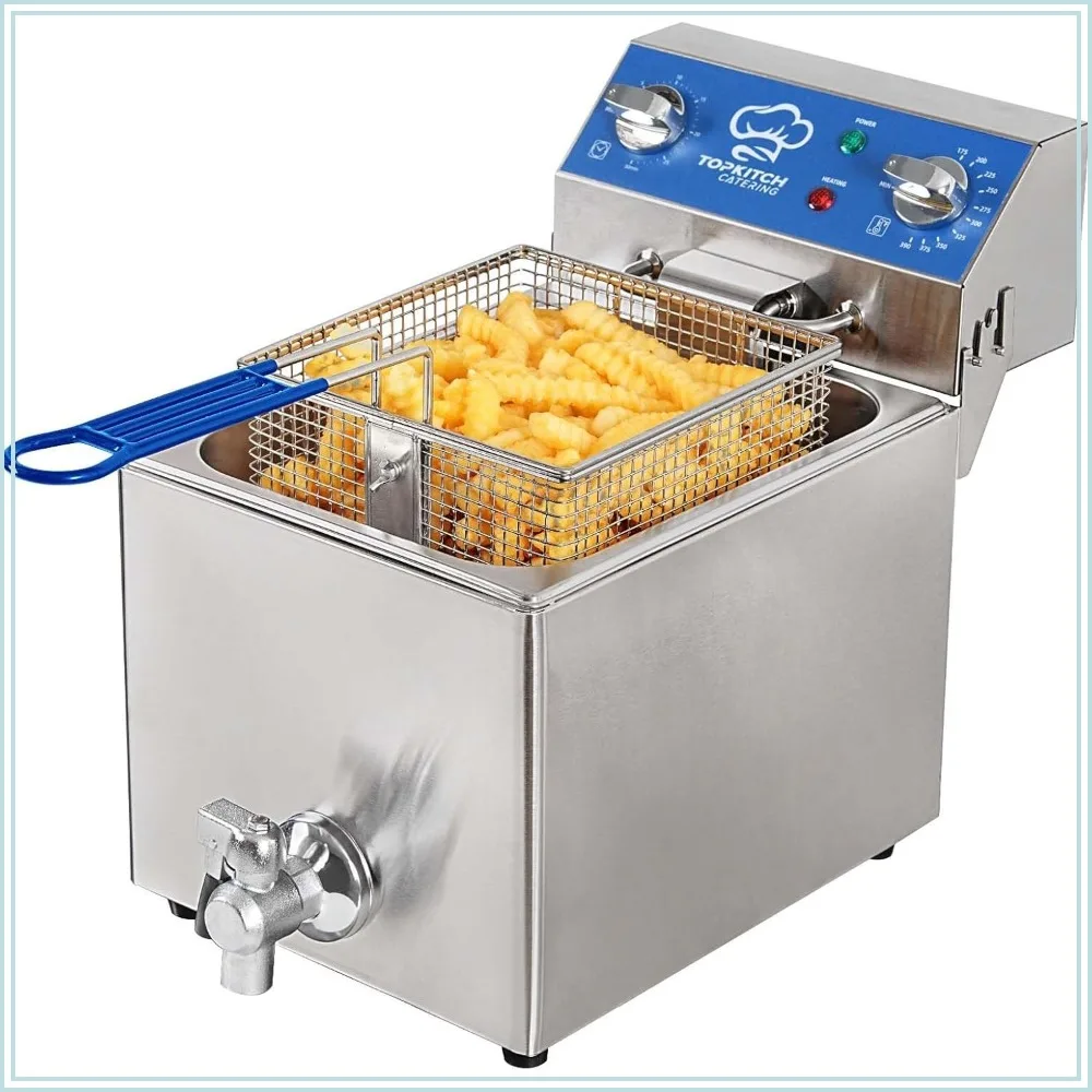 6.3Qt Electric Deep Fryer with Oil Drain, 30-Min Timer, Stretch Forming Tank, Lid & Wire Basket, 120V 1800W Commercial Use
6.3Qt Electric Deep Fryer with Oil Drain, 30-Min Timer, Stretch Forming Tank, Lid & Wire Basket, 120V 1800W Commercial Use