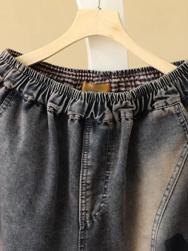 Летние тонкие брюки в стиле ретро Four Le в стиле пэчворк с потертостями, свободные брюки с пятью ортами и высокой талией, глубокий цвет 
Летние тонкие брюки в стиле ретро Four Le в стиле пэчворк с потертостями, свободные брюки с пятью ортами и высокой талией, глубокий цвет