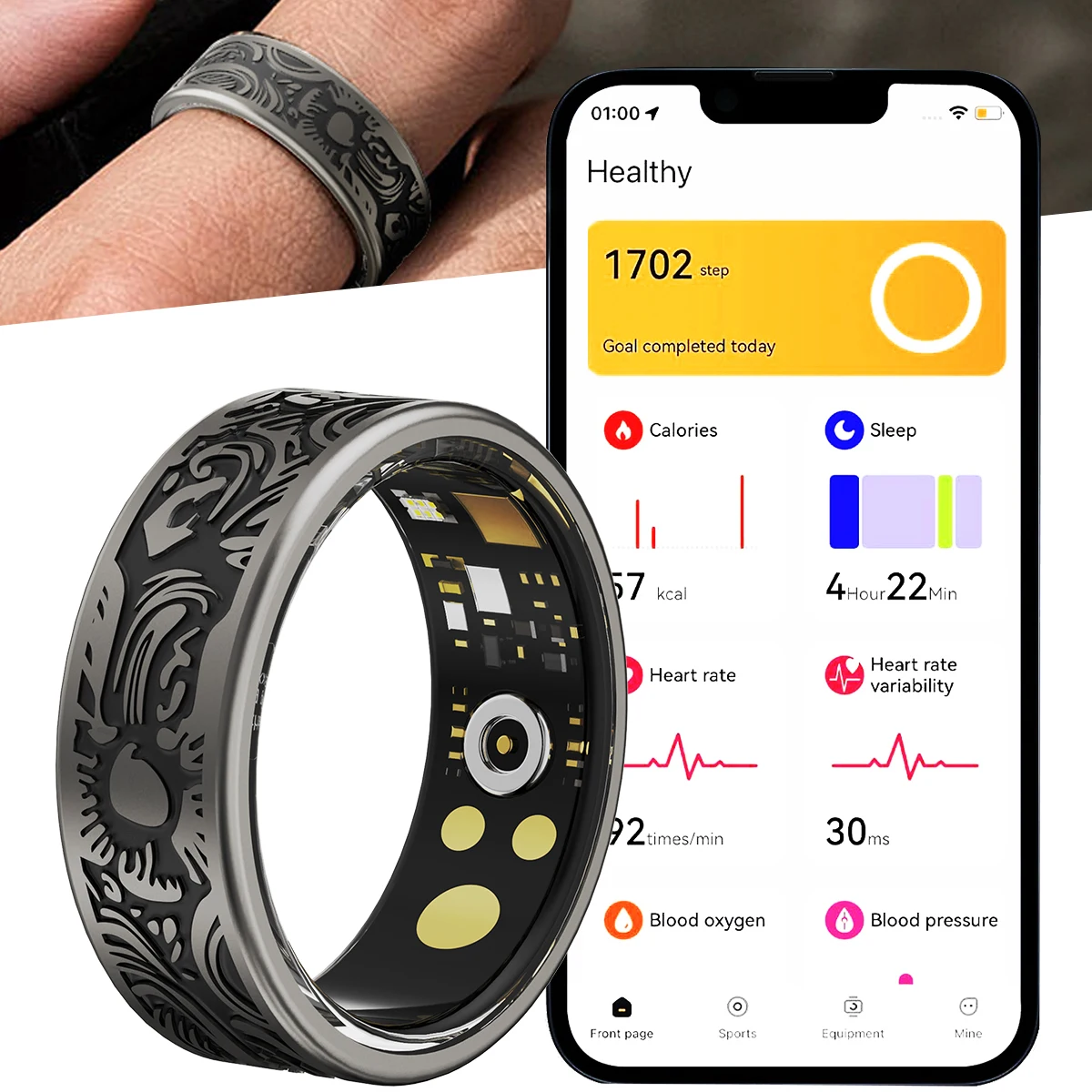Carbon Fiber Smart Ring Fitness Sports Sleep Tracker Health Heart Rate Blood Oxygen Monitor, Family Care Steps Calories Distance
Carbon Fiber Smart Ring Fitness Sports Sleep Tracker Health Heart Rate Blood Oxygen Monitor, Family Care Steps Calories Distance